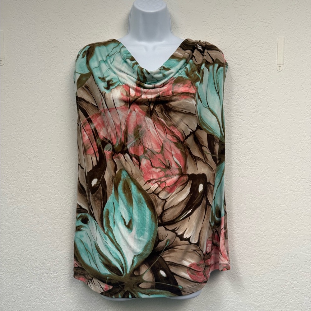 Dressbarn blue and Pink Draped Sleeveless Blouse